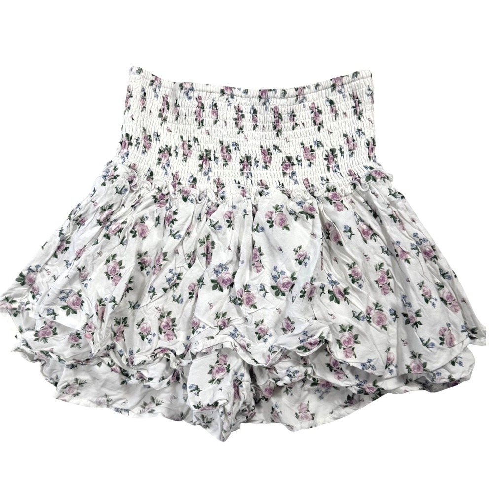 Hollister Ultra High Rise Floral Smocked Skort White Purple Ruffle Mini XS